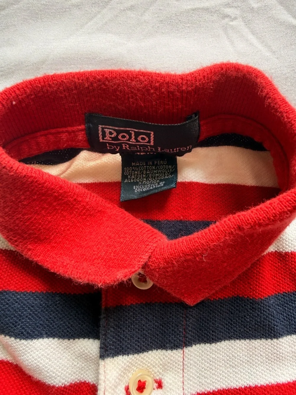 Polo Ralph Lauren Infant Boys Red White Navy Striped Polo Shirt 12m - Picture 3 of 4